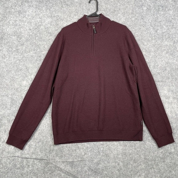 Ted Baker Men's Size 6 Maroon 1/4 Zip Waffle Knit Sweater Jumper Pullover Preppy - Picture 1 of 9